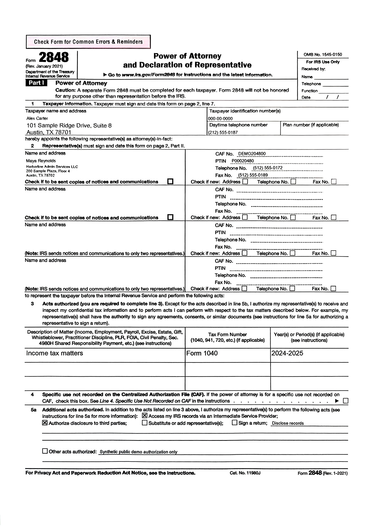 Bereinigter Scan desselben IRS-Formulars 2848